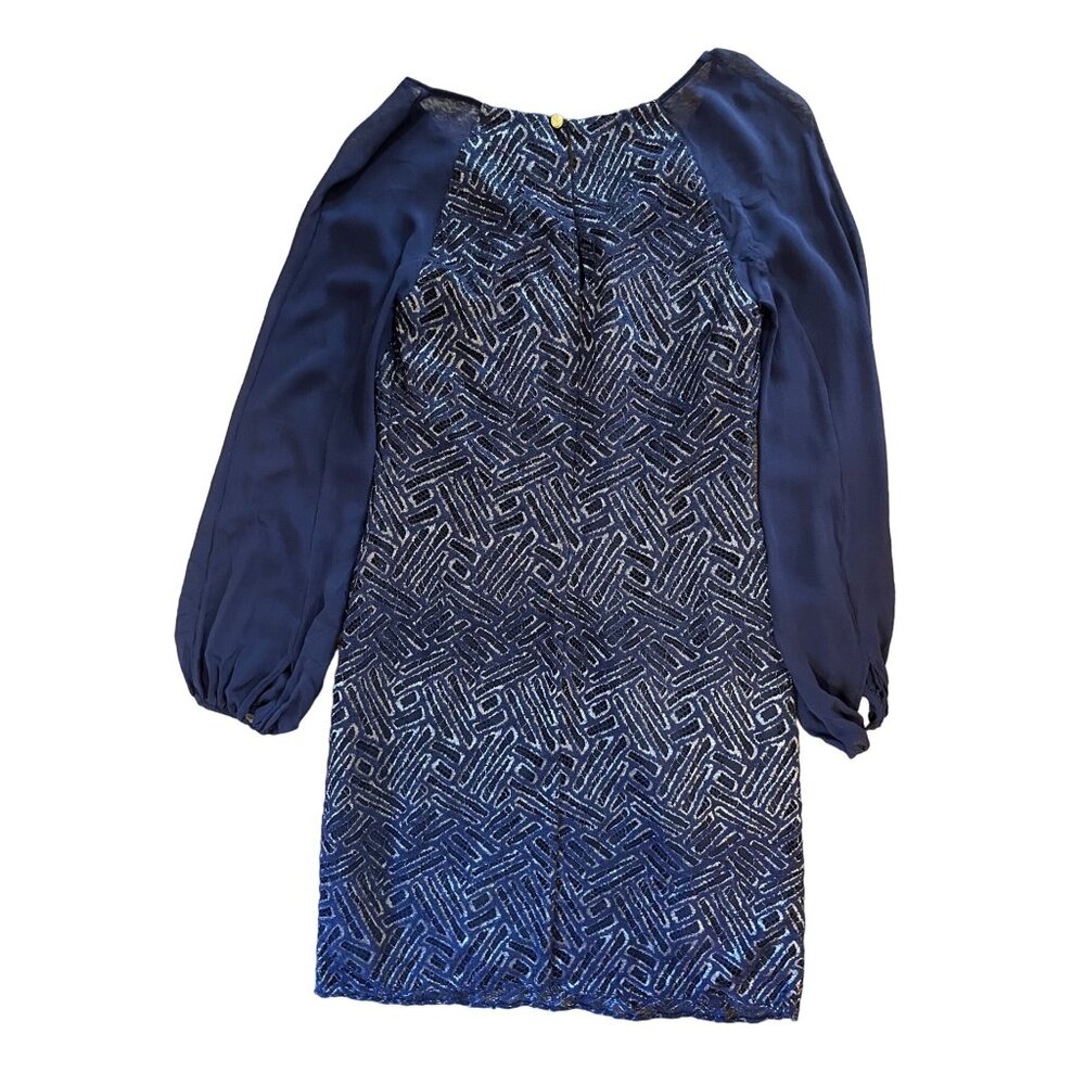 $268 Lilly Pulitzer 2 Carleigh Tunic Dress Bamboo Geo Lace Navy Metallic Silver - Picture 3 of 7